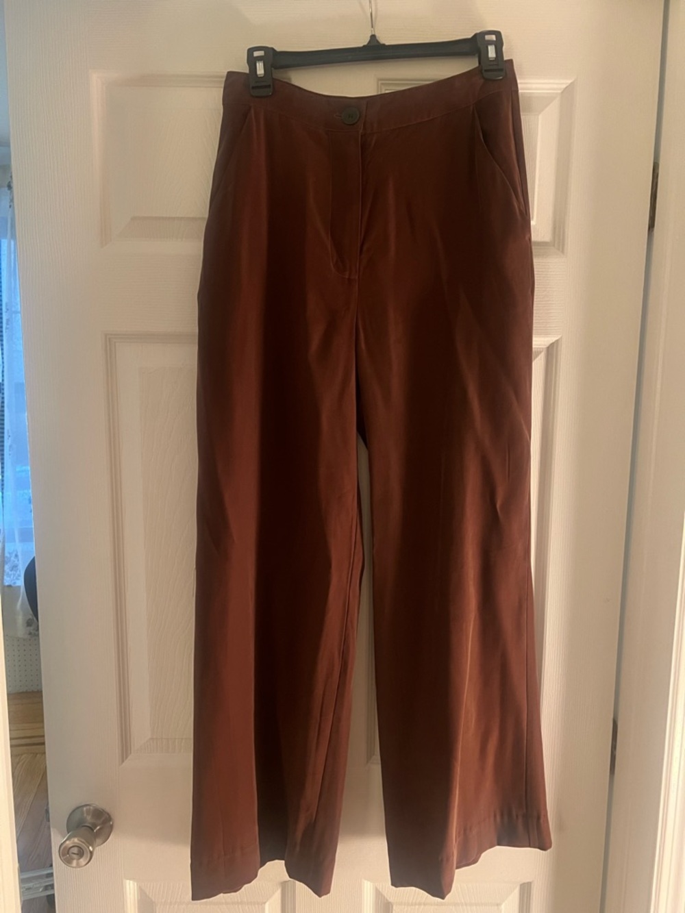 Danielle Bernstein brown wide leg trousers
